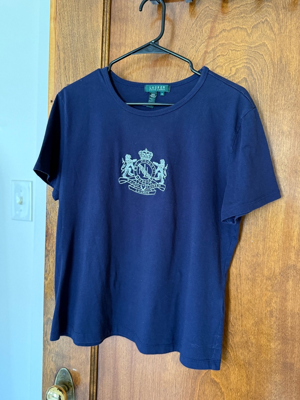 Lauren Ralph Lauren embroidered logo t-shirt / navy & silver / XL